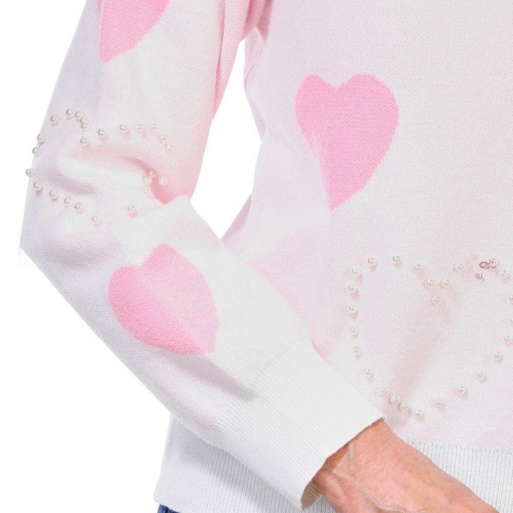 Nanette Lepore Women’s Pink Heart Pearl Beaded Sweater Size Small - Picture 3 of 5